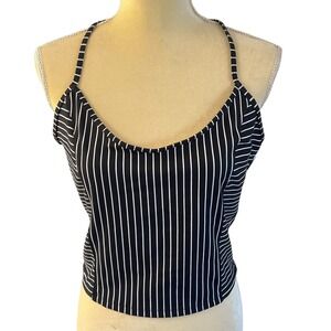 Victoria's Secret On‎ Point Halter Striped Activewear Top XL Tank Black / White